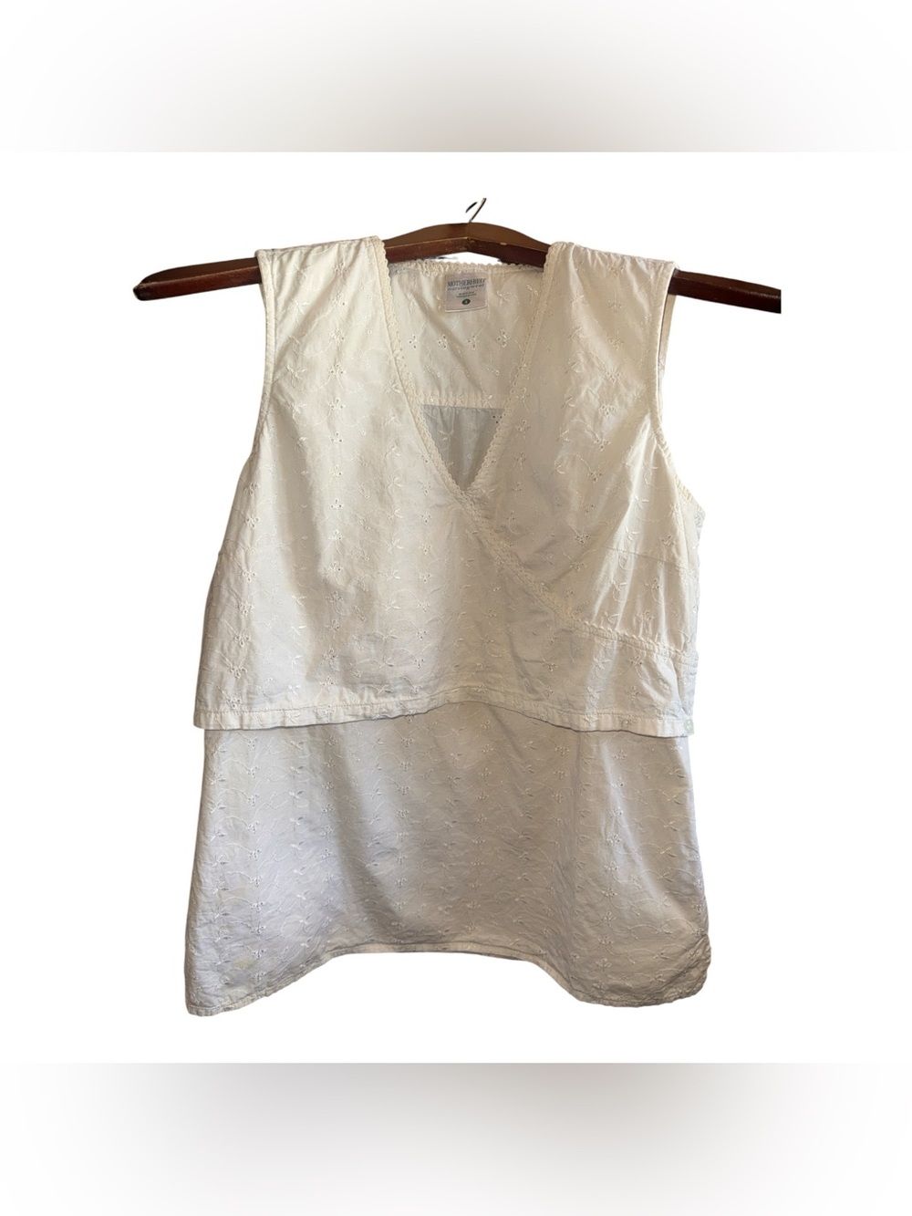 Motherhood White Eyelet Wrap-Style Maternity Nursing Mother Sleeveless Blouse
